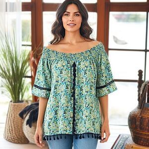 Skyes The Limit Peasant Top Sz M Babydoll Floral Fairy Hippie‎ Cottage Romantic